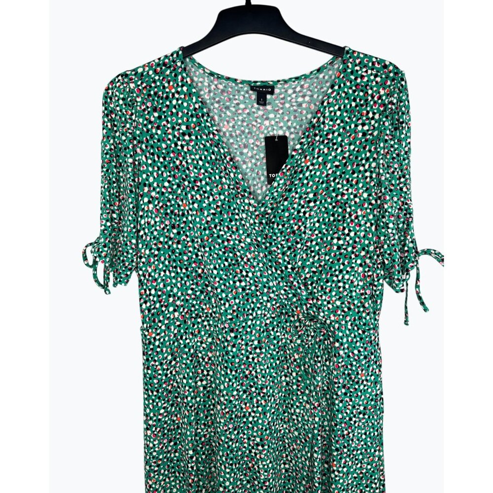 Torrid Green Printed Short Sleeve A-line Polka Dot Stretch Wrap Midi Dress 1X - Picture 12 of 15